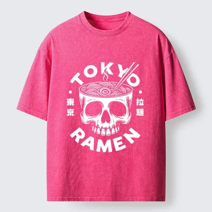 Tokyo-Tiger Dark Tokyo Ramen Funny Meme Washed T-Shirt