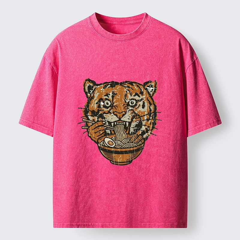 Tokyo-Tiger Vintage Tiger Ramen Funny Meme Washed T-Shirt