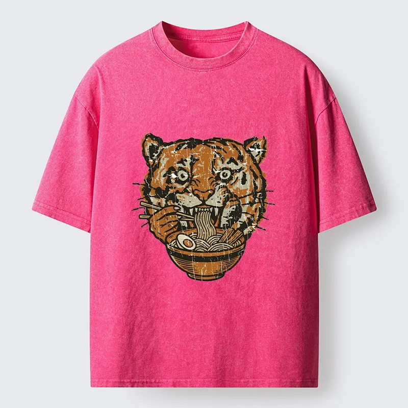 Tokyo-Tiger Vintage Tiger Ramen Funny Meme Washed T-Shirt