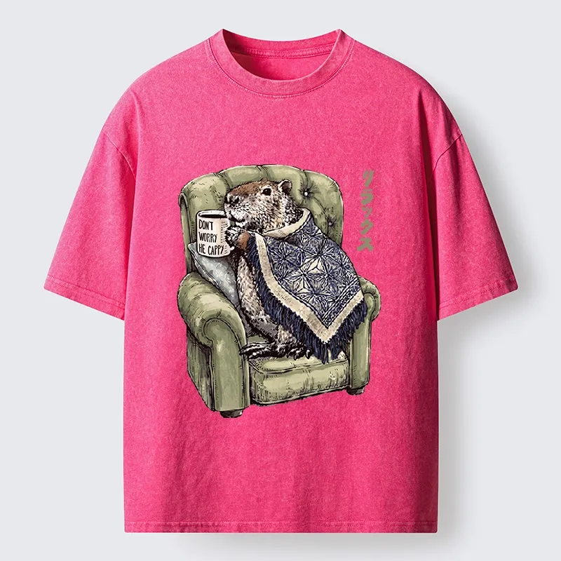 Tokyo-Tiger Relax Capybara Cozy Sofa Warm Blanket Washed T-Shirt
