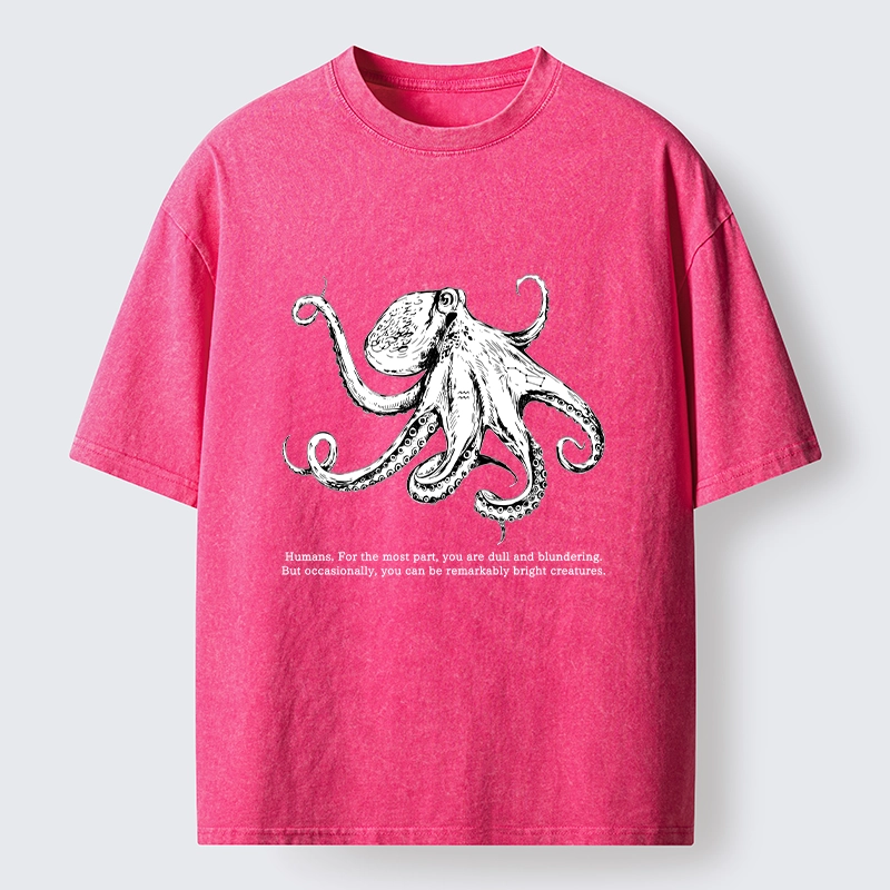 Tokyo-Tiger Vintage Octopus Line Drawing Washed T-Shirt