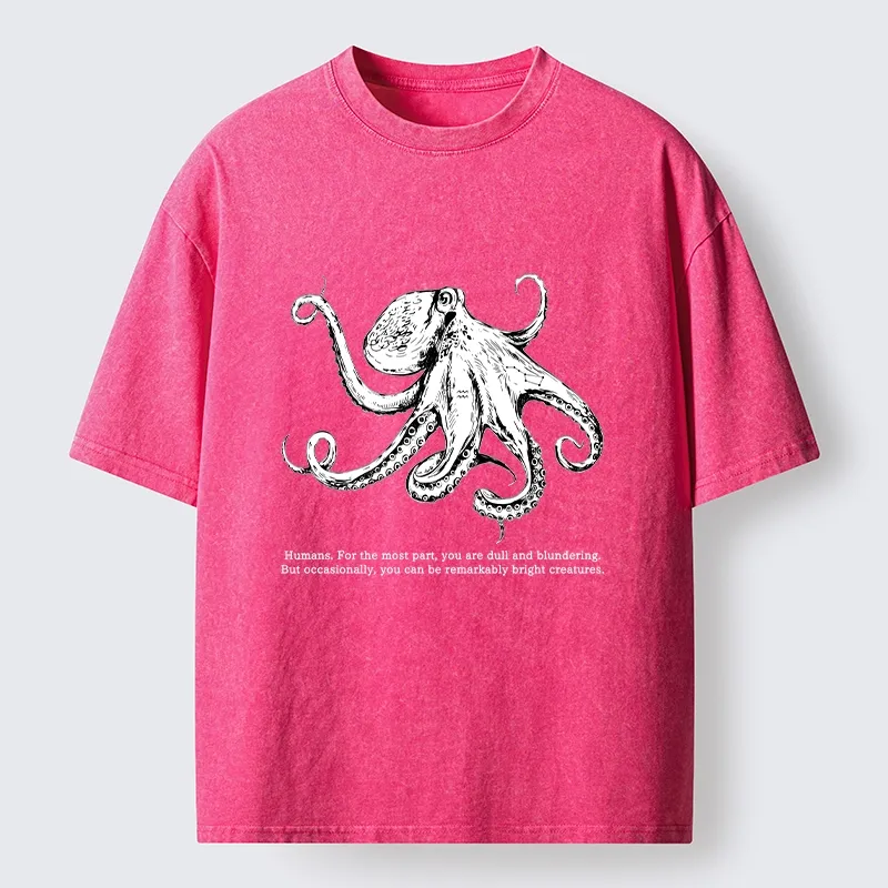 Tokyo-Tiger Vintage Octopus Line Drawing Washed T-Shirt