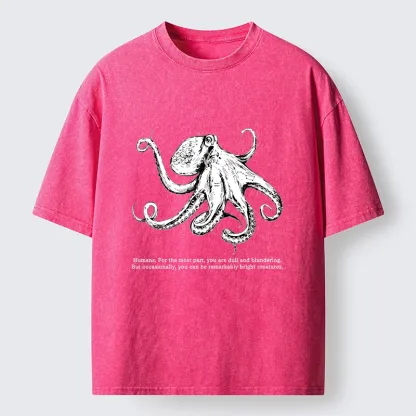 Tokyo-Tiger Vintage Octopus Line Drawing Washed T-Shirt