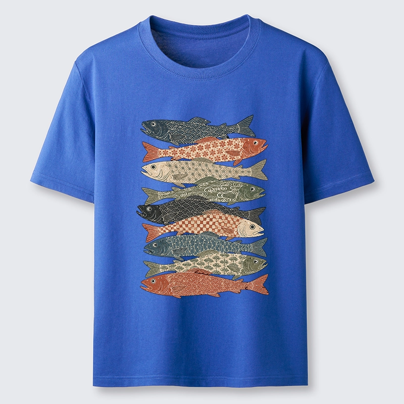 Tokyo-Tiger Patterned Stack Fish Japanese Block Print Classic T-Shirt