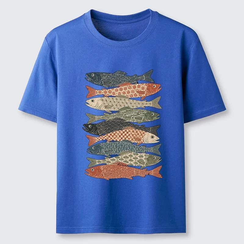 Tokyo-Tiger Patterned Stack Fish Japanese Block Print Classic T-Shirt