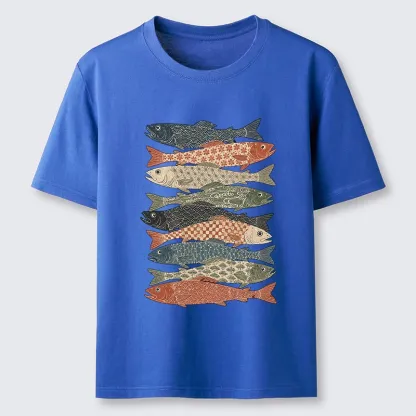 Tokyo-Tiger Patterned Stack Fish Japanese Block Print Classic T-Shirt