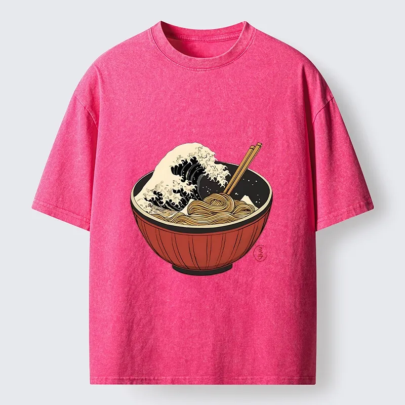 Tokyo-Tiger Great Wave Inside Ramen Bowl Washed T-Shirt