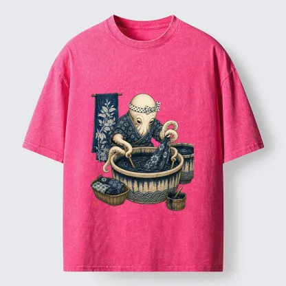 Tokyo-Tiger Kimono Dye Octopus Art Washed T-Shirt