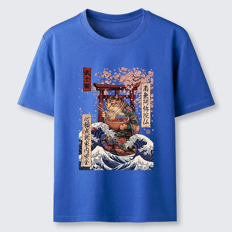 Tokyo-Tiger Samurai Cat Eating Noodles Wave Scene Classic T-Shirt