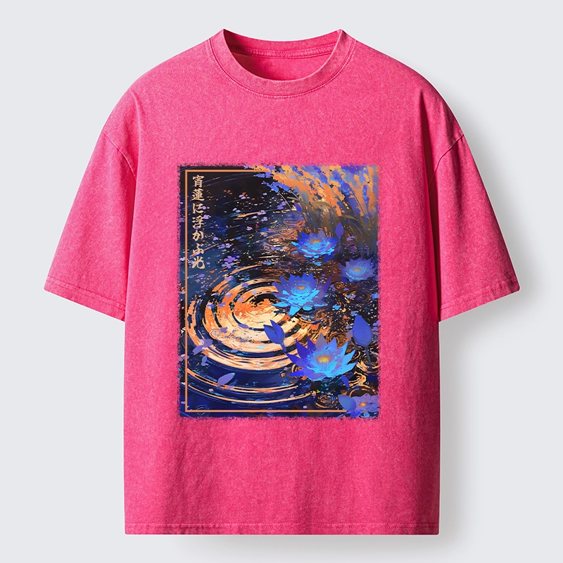 Tokyo-Tiger Night Lotus Water Glow Washed T-Shirt