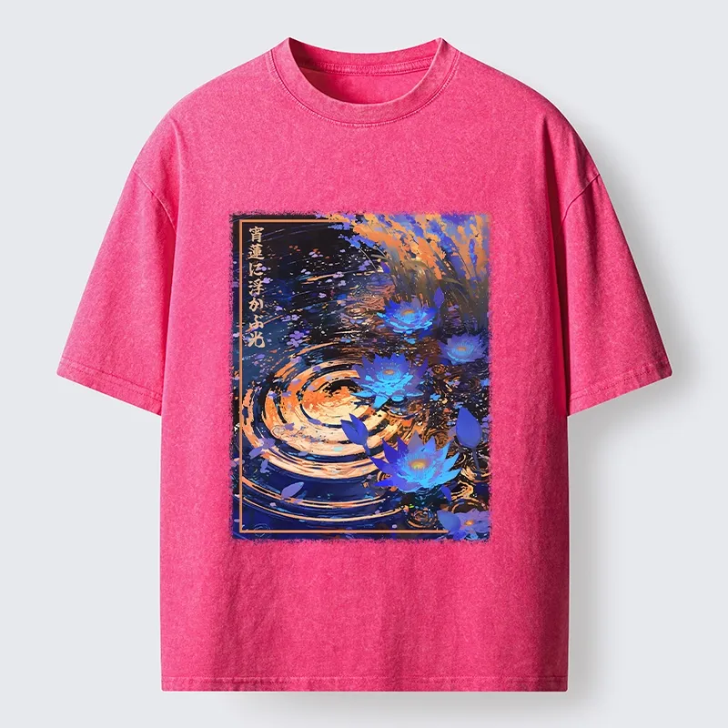 Tokyo-Tiger Night Lotus Water Glow Washed T-Shirt