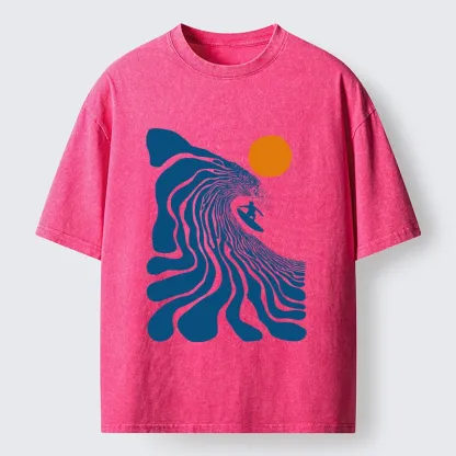 Tokyo-Tiger Retro Wave Surfer Guy Washed T-Shirt