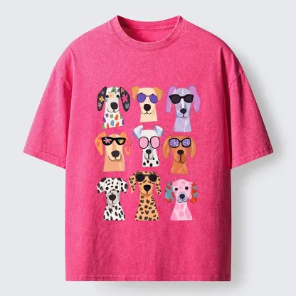 Tokyo-Tiger Colorful Dog Squad Meme Washed T-Shirt