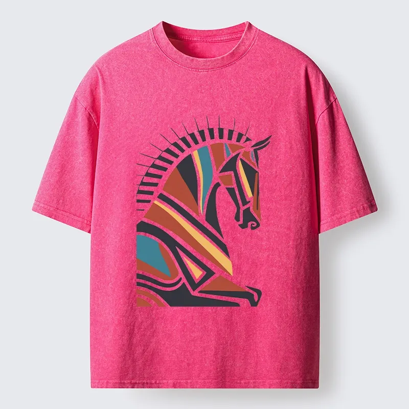 Tokyo-Tiger Geometric Color Horse Washed T-Shirt
