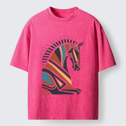 Tokyo-Tiger Geometric Color Horse Washed T-Shirt