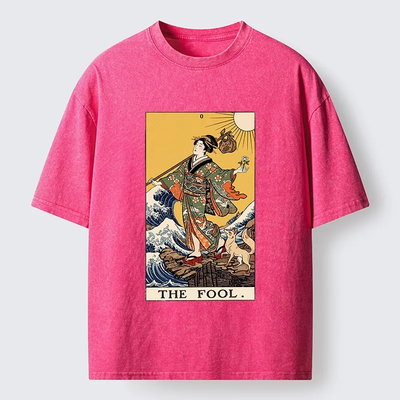 Tokyo-Tiger Ukiyo E Fool Tarot Washed T-Shirt