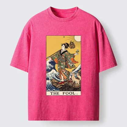 Tokyo-Tiger Ukiyo E Fool Tarot Washed T-Shirt