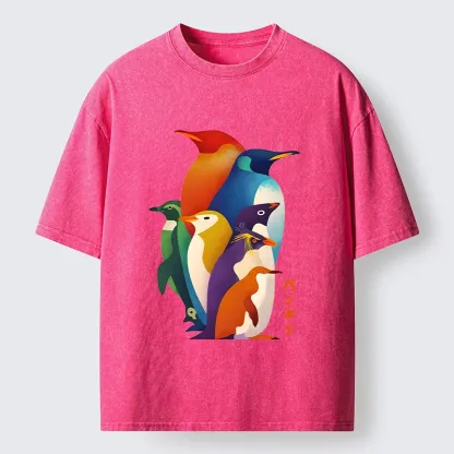 Tokyo-Tiger Cute Multi Tone Penguins Washed T-Shirt
