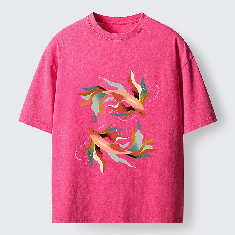 Tokyo-Tiger Twin Color Koi Fish Washed T-Shirt