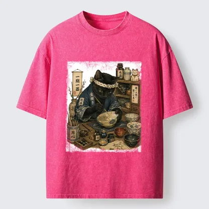 Tokyo-Tiger One Time Meeting Cat Art Washed T-Shirt