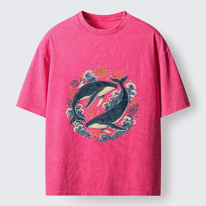 Tokyo-Tiger Twin Whale Wave Ukiyo Washed T-Shirt