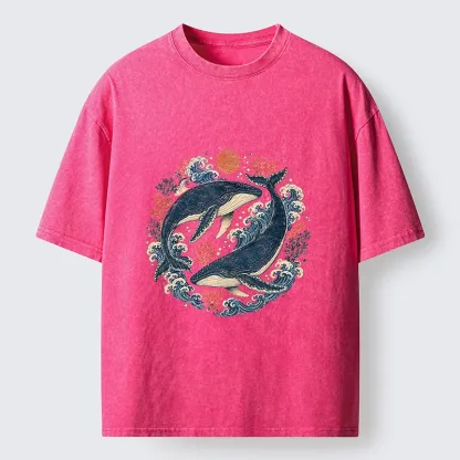 Tokyo-Tiger Twin Whale Wave Ukiyo Washed T-Shirt