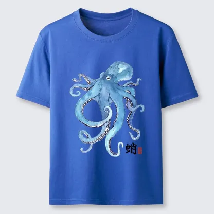 Tokyo-Tiger Watercolor Blue Octopus Classic T-Shirt