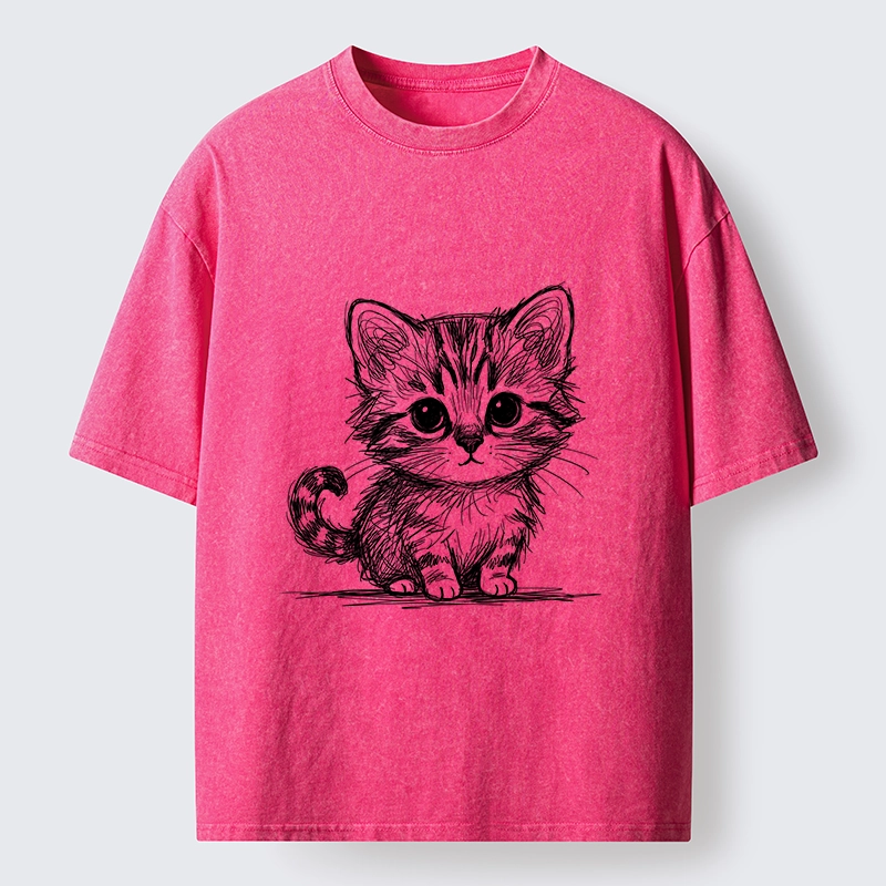 Tokyo-Tiger Black Ink Baby Cat Washed T-Shirt