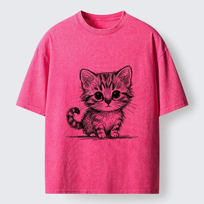 Tokyo-Tiger Black Ink Baby Cat Washed T-Shirt