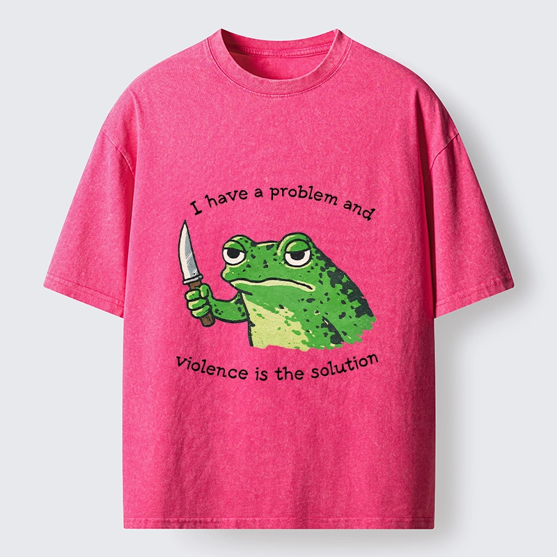 Tokyo-Tiger Funny Meme Knife Frog Washed T-Shirt