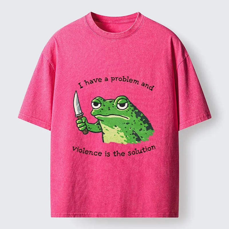 Tokyo-Tiger Funny Meme Knife Frog Washed T-Shirt