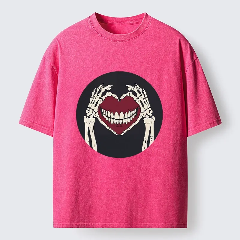 Tokyo-Tiger Skull Hand Love Sign Washed T-Shirt