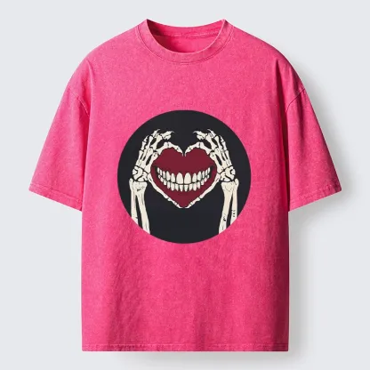 Tokyo-Tiger Skull Hand Love Sign Washed T-Shirt