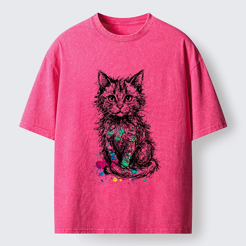 Tokyo-Tiger Splash Ink Art Cat Washed T-Shirt