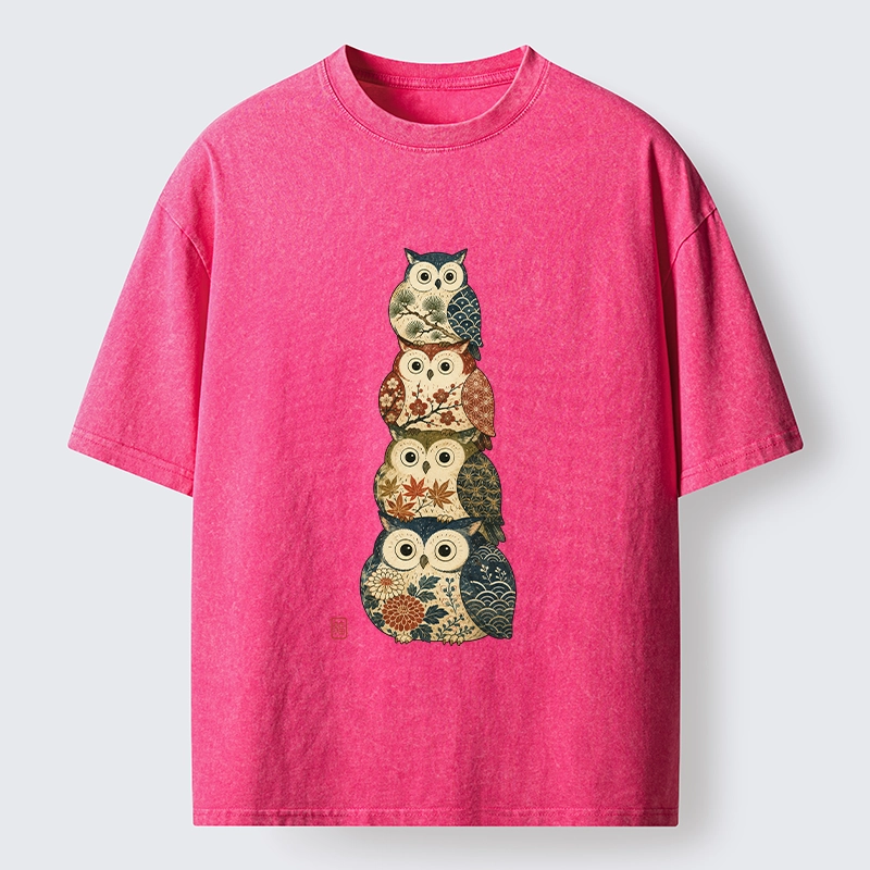 Tokyo-Tiger Stacked Floral Owls Washed T-Shirt