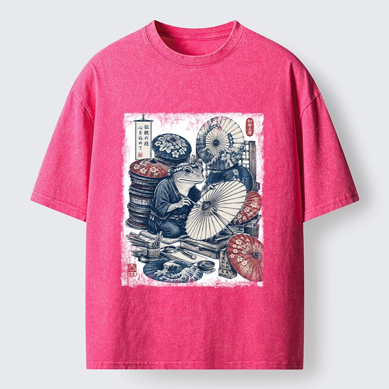 Tokyo-Tiger Umbrella Maker Frog Washed T-Shirt