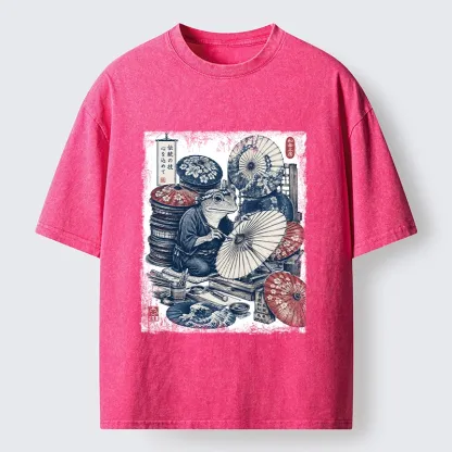 Tokyo-Tiger Umbrella Maker Frog Washed T-Shirt