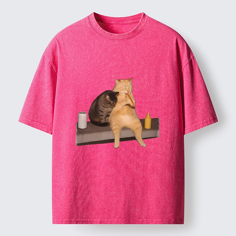 Tokyo-Tiger Hot Dog Snack Cats Washed T-Shirt
