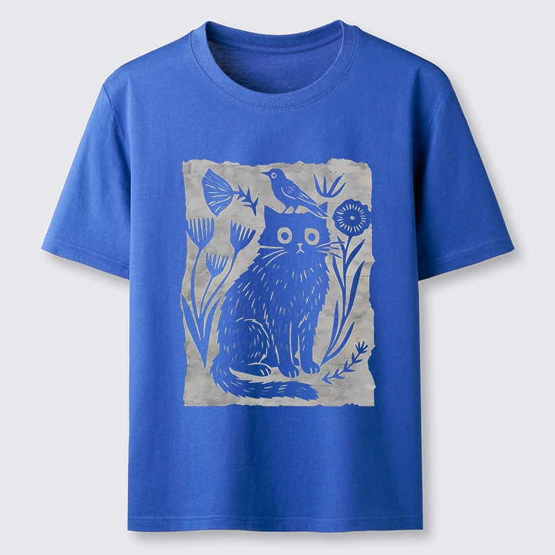 Tokyo-Tiger Folk Paper Cut Cat Bird Floral Art Classic T-Shirt