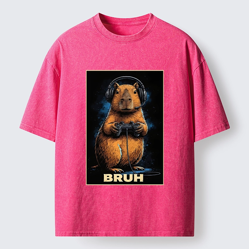 Tokyo-Tiger Gamer Capybara Meme Washed T-Shirt
