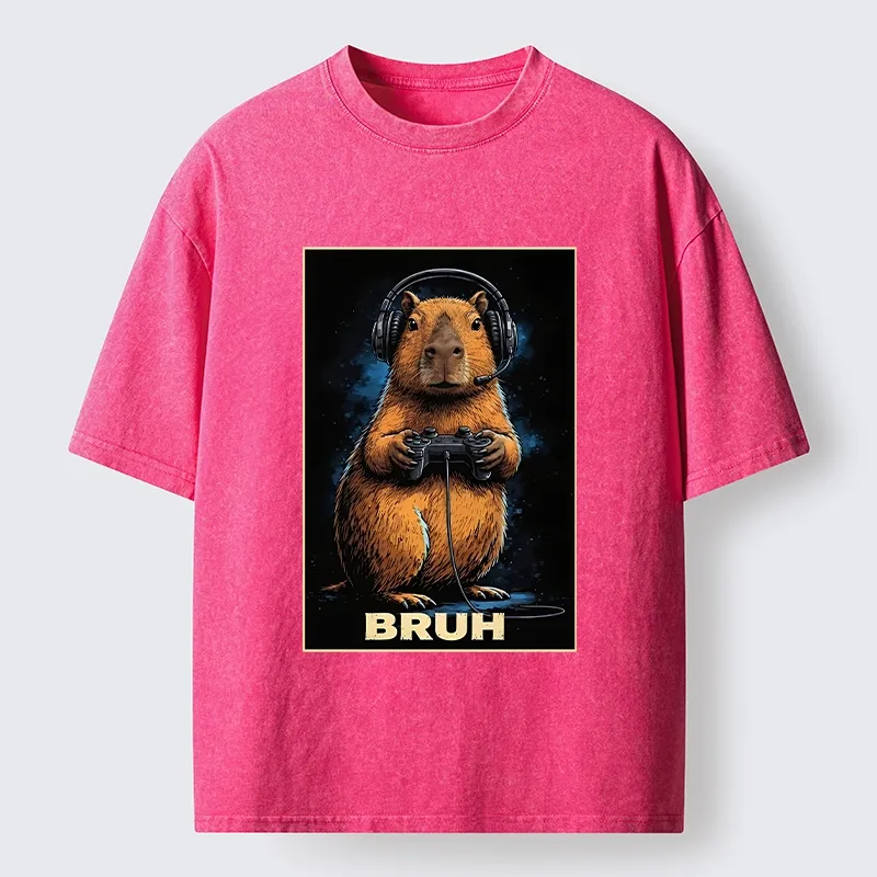 Tokyo-Tiger Gamer Capybara Meme Washed T-Shirt