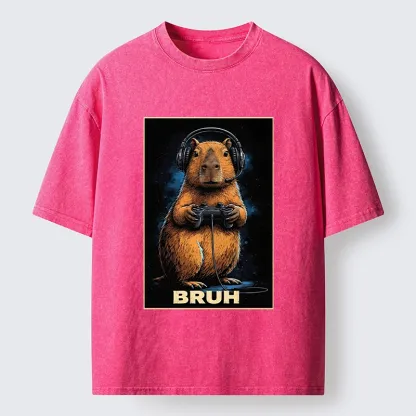 Tokyo-Tiger Gamer Capybara Meme Washed T-Shirt