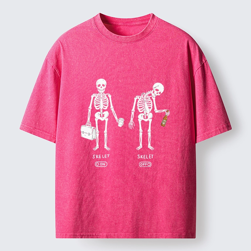 Tokyo-Tiger On Off Skull Daily Print Washed T-Shirt