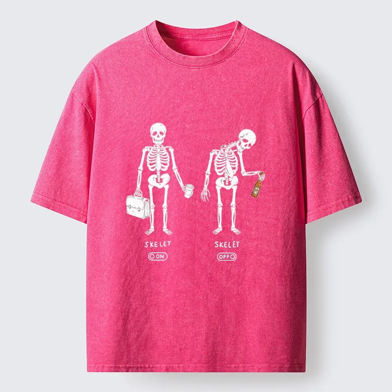 Tokyo-Tiger On Off Skull Daily Print Washed T-Shirt