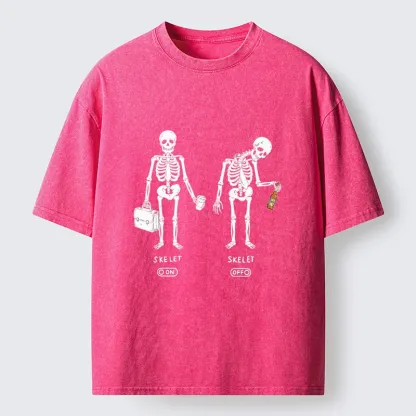 Tokyo-Tiger On Off Skull Daily Print Washed T-Shirt