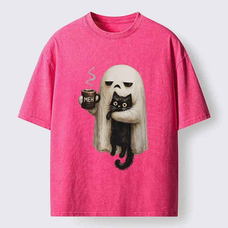 Tokyo-Tiger Ghost Cat Coffee Mood Washed T-Shirt