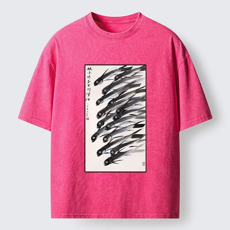 Tokyo-Tiger Ink Fish Art Washed T-Shirt