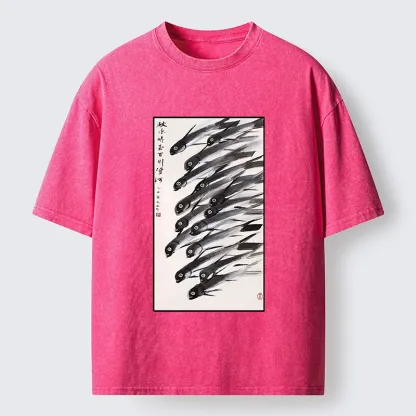 Tokyo-Tiger Ink Fish Art Washed T-Shirt