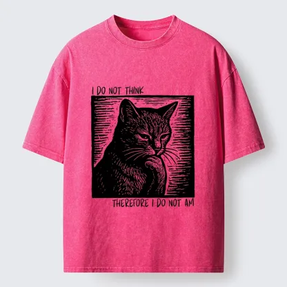Tokyo-Tiger Philosophical Black Cat Meme Washed T-Shirt