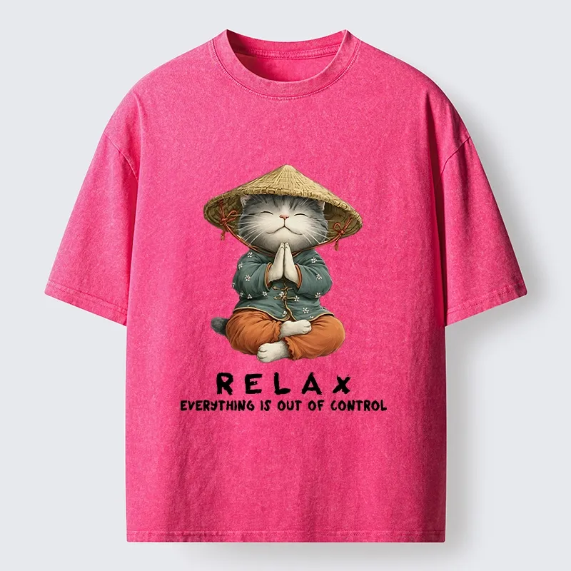 Tokyo-Tiger Zen Relax Cat Graphic Washed T-Shirt